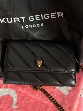 Kurt Geiger Black Soho Leather Wallet on Chain